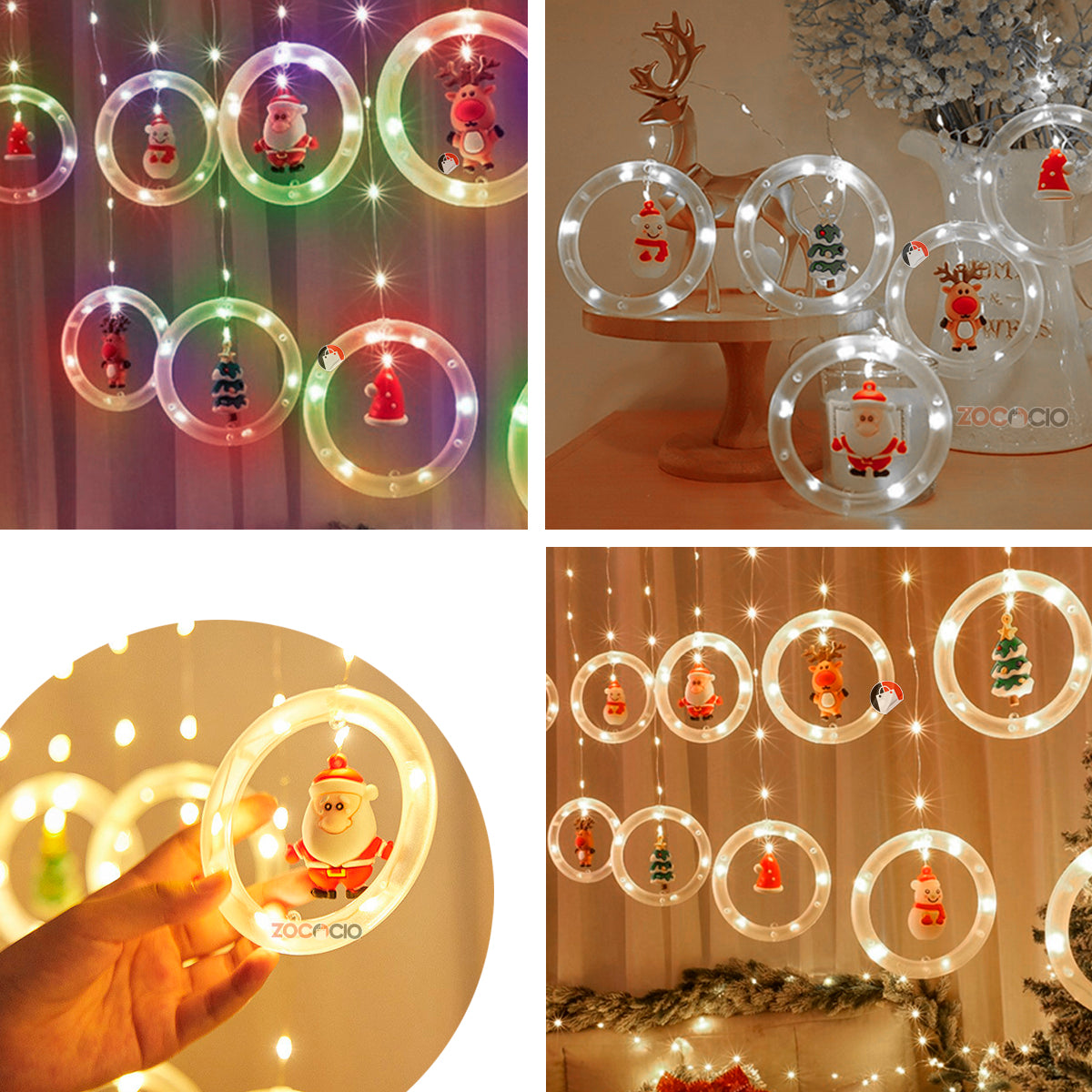 CORTINA DE AROS DE LUCES CON FIGURAS NAVIDEÑAS